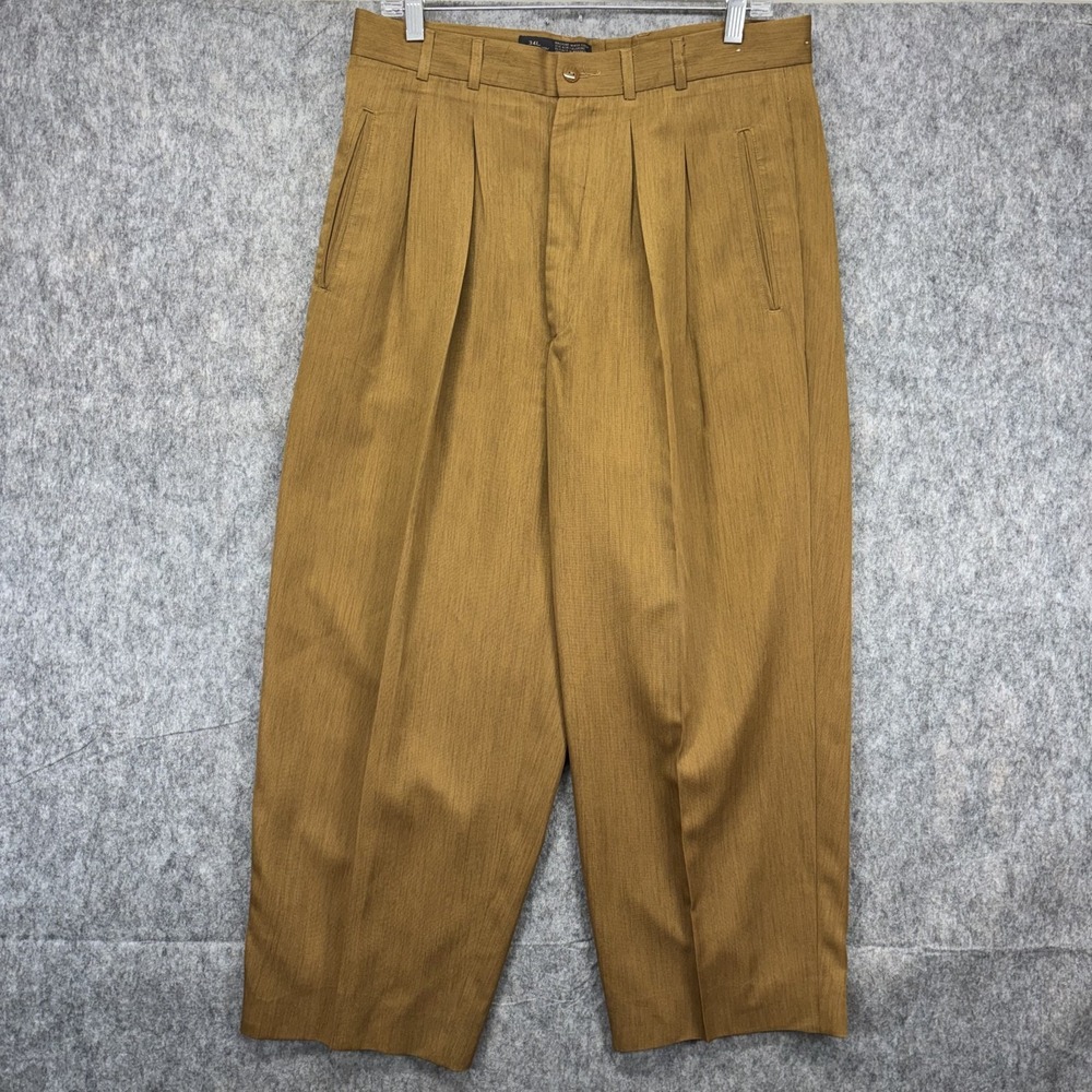 True Vintage Policy Studio Trouser Pants Tan Men's 33x25 Pleated Wide Leg 60s